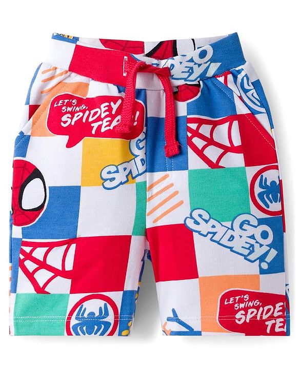 Babyhug Marvel Single Jersey Knit Half Sleeves Co-ords T-Shirt & Shorts Set with Spiderman Graphic - Multicolor