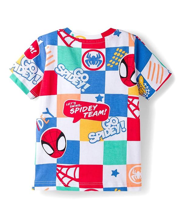 Babyhug Marvel Single Jersey Knit Half Sleeves Co-ords T-Shirt & Shorts Set with Spiderman Graphic - Multicolor