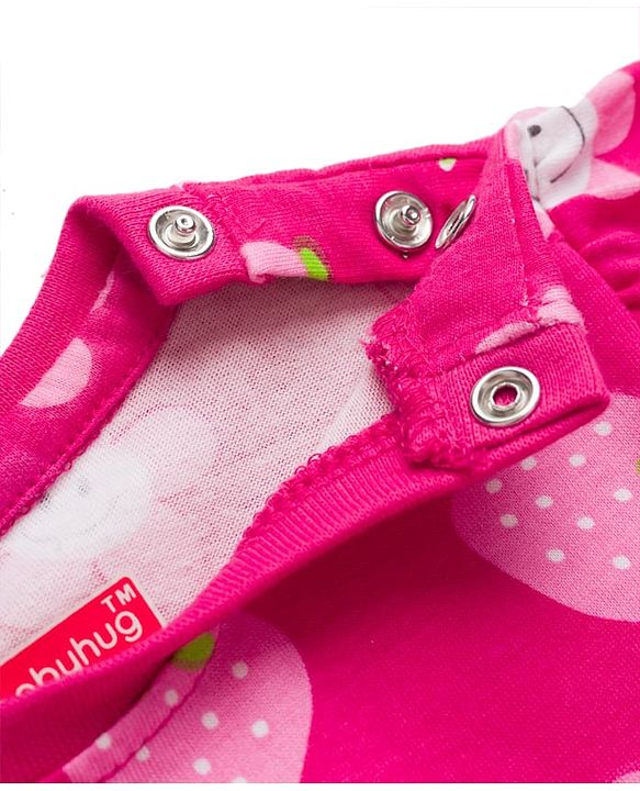 Babyhug Cotton Knit Full Sleeves Co-ord Night Suit With Floral & Strawberry Print - Dark Pink