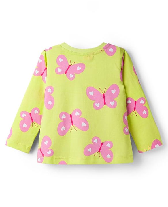Babyhug Cotton Knit Full Sleeves Co-ord Night Suit With Butterfly Print - Light Green