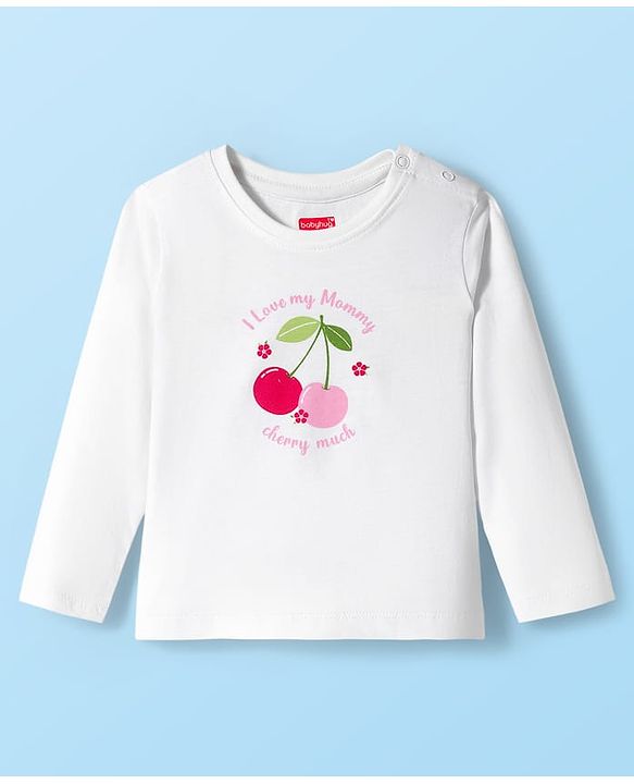 Babyhug Cotton Knit Full Sleeves Night Suit With Cherry & Heart Print - White & Red