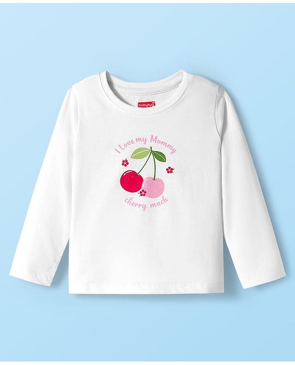 Babyhug Cotton Knit Full Sleeves Night Suit With Cherry & Heart Print - White & Red