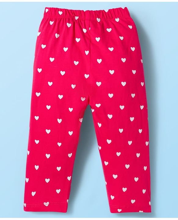 Babyhug Cotton Knit Full Sleeves Night Suit With Cherry & Heart Print - White & Red