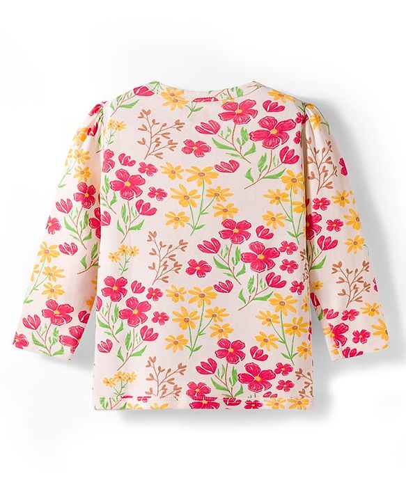 Babyhug 100% Cotton Interlock Knit Jhablas With Floral Print Pack Of 3 - Red Mustard & Cream