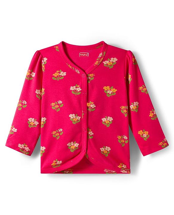 Babyhug 100% Cotton Interlock Knit Jhablas With Floral Print Pack Of 3 - Red Mustard & Cream