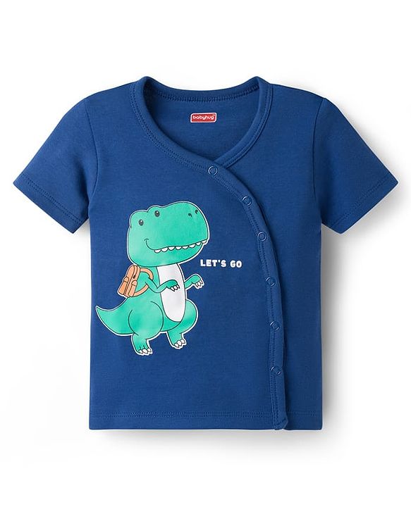 Babyhug 100% Cotton Knit Half Sleeves Jhablas With Dino Print Pack of 3 - Peach Light & Navy Blue