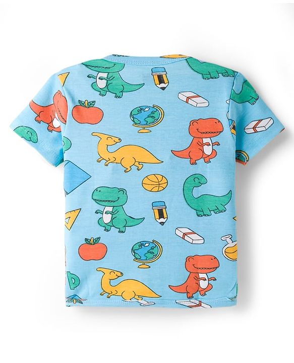 Babyhug 100% Cotton Knit Half Sleeves Jhablas With Dino Print Pack of 3 - Peach Light & Navy Blue