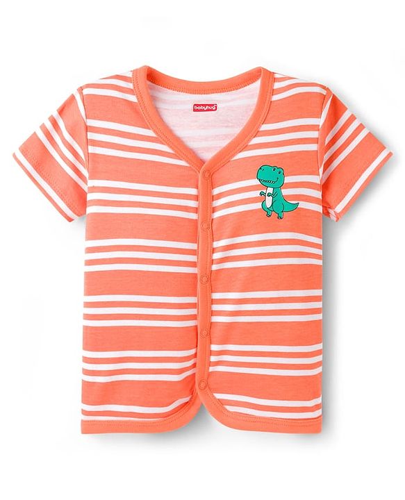 Babyhug 100% Cotton Knit Half Sleeves Jhablas With Dino Print Pack of 3 - Peach Light & Navy Blue