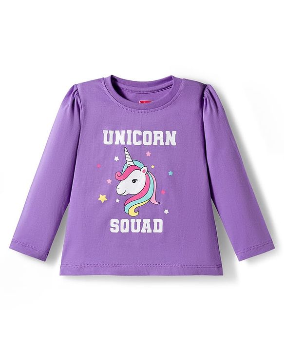 Babyhug Cotton Knit Full Sleeves Night Suit With Unicorn & Star Print - Purple