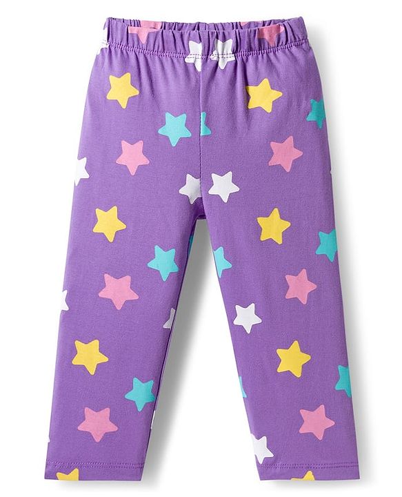 Babyhug Cotton Knit Full Sleeves Night Suit With Unicorn & Star Print - Purple