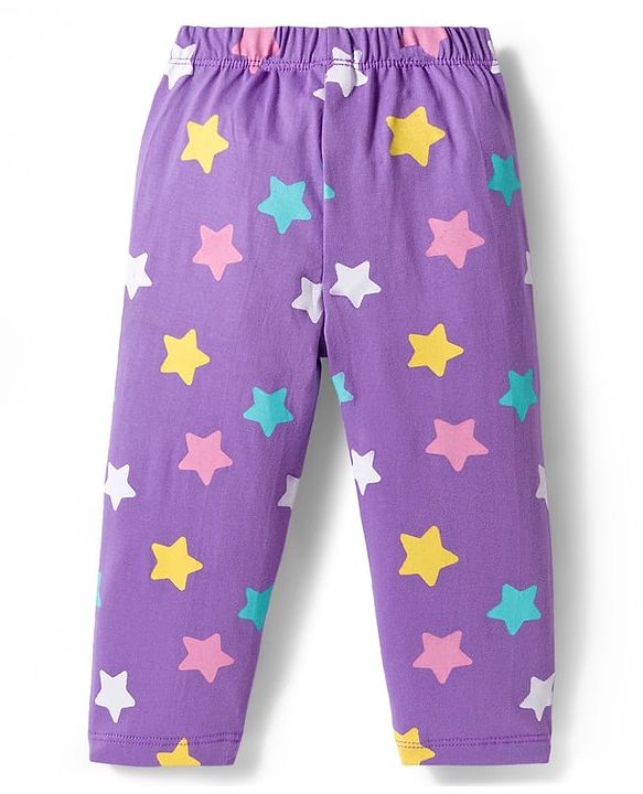 Babyhug Cotton Knit Full Sleeves Night Suit With Unicorn & Star Print - Purple