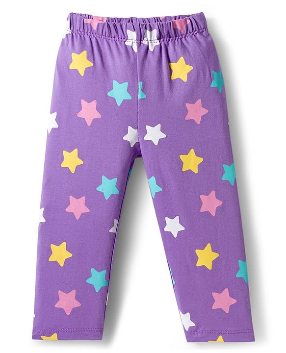 Babyhug Cotton Knit Full Sleeves Night Suit With Unicorn & Star Print - Purple