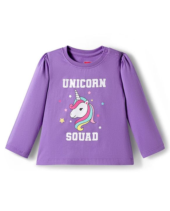 Babyhug Cotton Knit Full Sleeves Night Suit With Unicorn & Star Print - Purple
