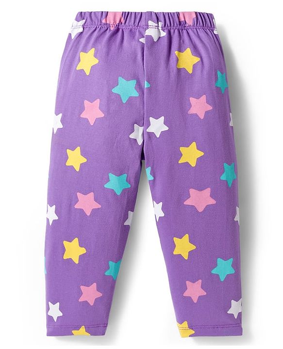 Babyhug Cotton Knit Full Sleeves Night Suit With Unicorn & Star Print - Purple