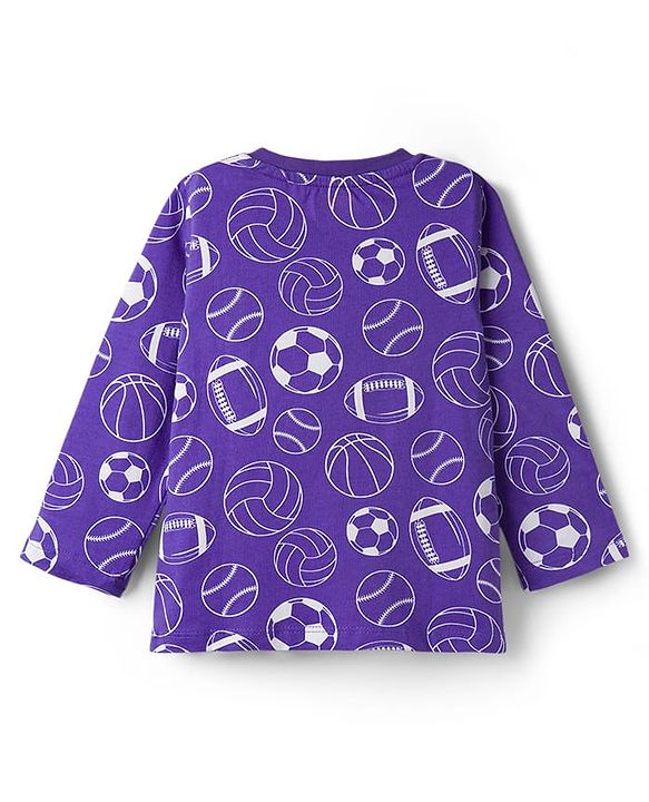 Babyhug Cotton Knit Full Sleeves Co-ord Night Suit With Sports Print - Purple