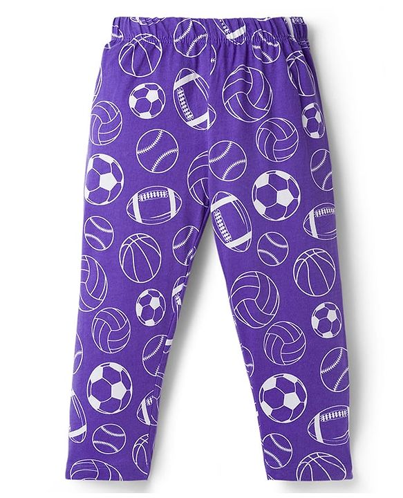 Babyhug Cotton Knit Full Sleeves Co-ord Night Suit With Sports Print - Purple