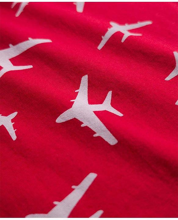 Babyhug Cotton Knit Full Sleeves Co-ord Night Suit With Plane Print - Red