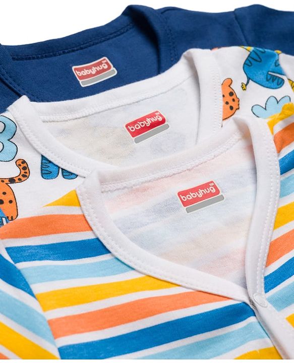 Babyhug 100% Cotton Knit Half Sleeves Jhablas With Animal Print Pack of 3 - Navy Blue & White