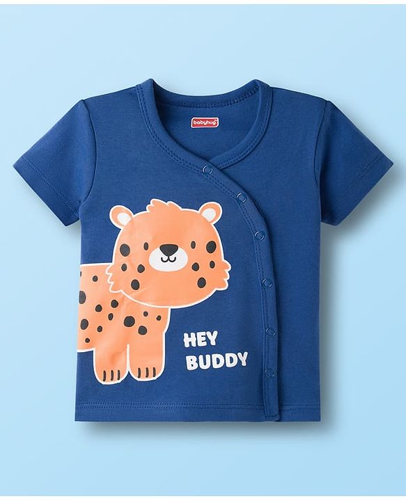 Babyhug 100% Cotton Knit Half Sleeves Jhablas With Animal Print Pack of 3 - Navy Blue & White