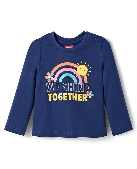 Babyhug Cotton Knit Full Sleeves Night Suit With Floral Print - Navy Blue