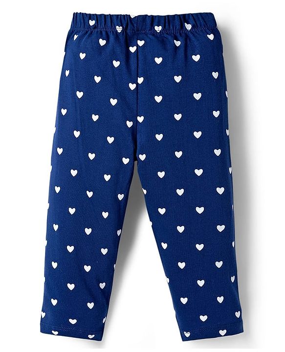 Babyhug Cotton Knit Full Sleeves Night Suit With Rainbow & Heart Print - Navy Blue