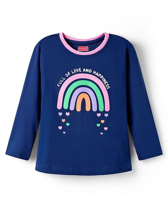Babyhug Cotton Knit Full Sleeves Night Suit With Rainbow & Heart Print - Navy Blue