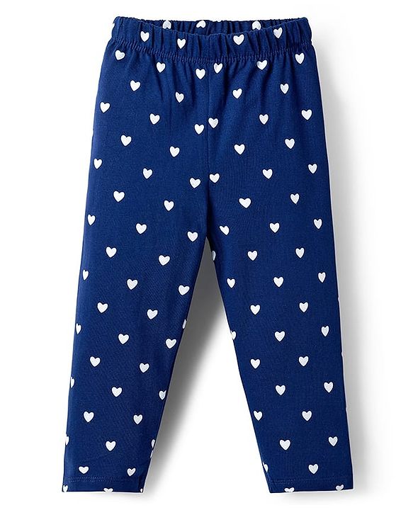 Babyhug Cotton Knit Full Sleeves Night Suit With Rainbow & Heart Print - Navy Blue