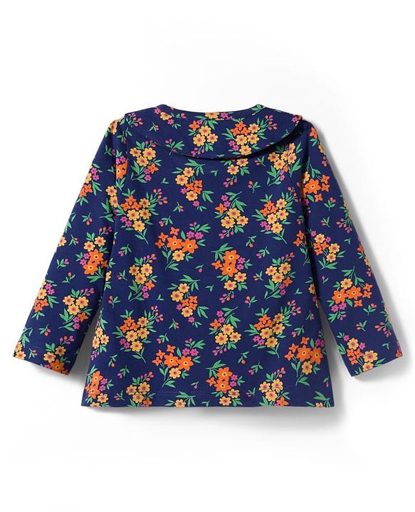 Babyhug Cotton Knit Full Sleeves Co-ords Night Suit with Floral Print - Navy Blue