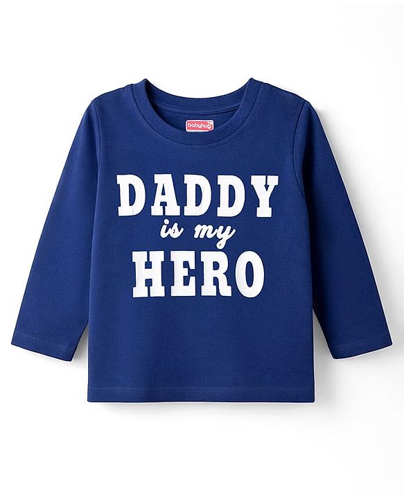 Babyhug Cotton Knit Full Sleeves Night Suit With Text Print - Navy Blue