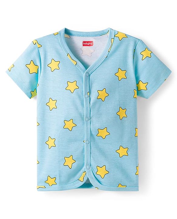 Babyhug Interlock Knit Half Sleeves Jhablas With Animal Print Pack Of 3 - Purple Yellow & Teal Blue