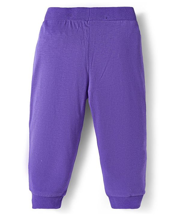 Babyhug Cotton Knit Full Length Lounge Pants With Heart Butterfly & Floral Print Pack of 3 - Purple Yellow & White