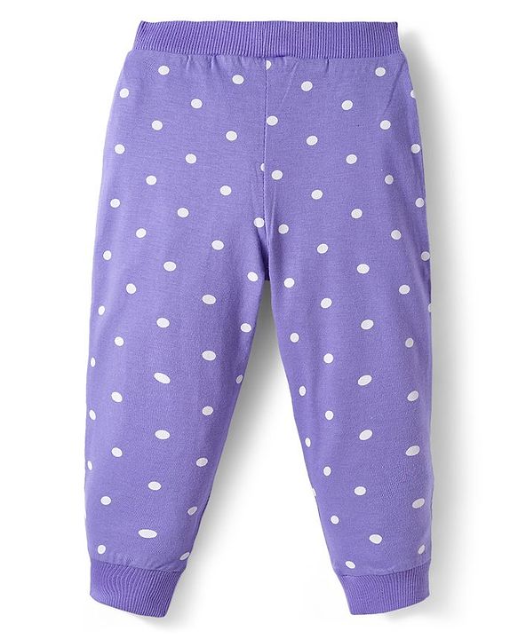 Babyhug Cotton Knit Full Length Lounge Pants With Heart & Polka Dot Print Pack of 3 - Pink Purple & White