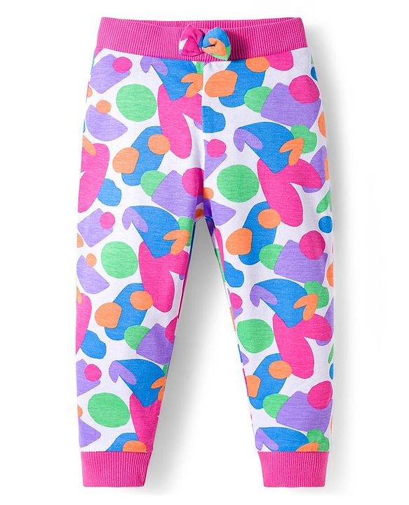Babyhug Cotton Knit Full Length Lounge Pants With Heart & Polka Dot Print Pack of 3 - Pink Purple & White