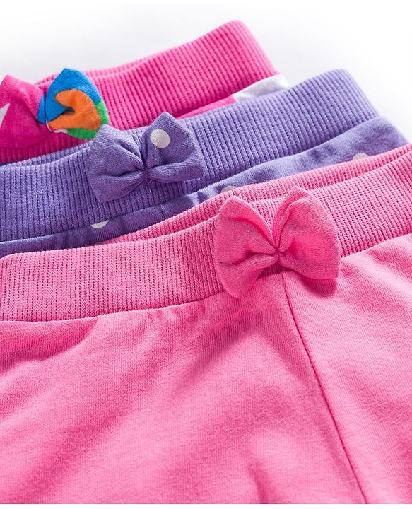 Babyhug Cotton Knit Full Length Lounge Pants With Heart & Polka Dot Print Pack of 3 - Pink Purple & White