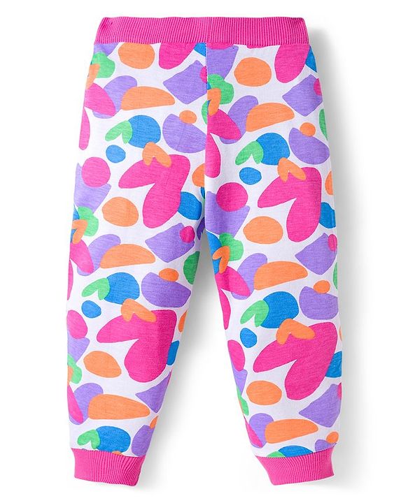 Babyhug Cotton Knit Full Length Lounge Pants With Heart & Polka Dot Print Pack of 3 - Pink Purple & White