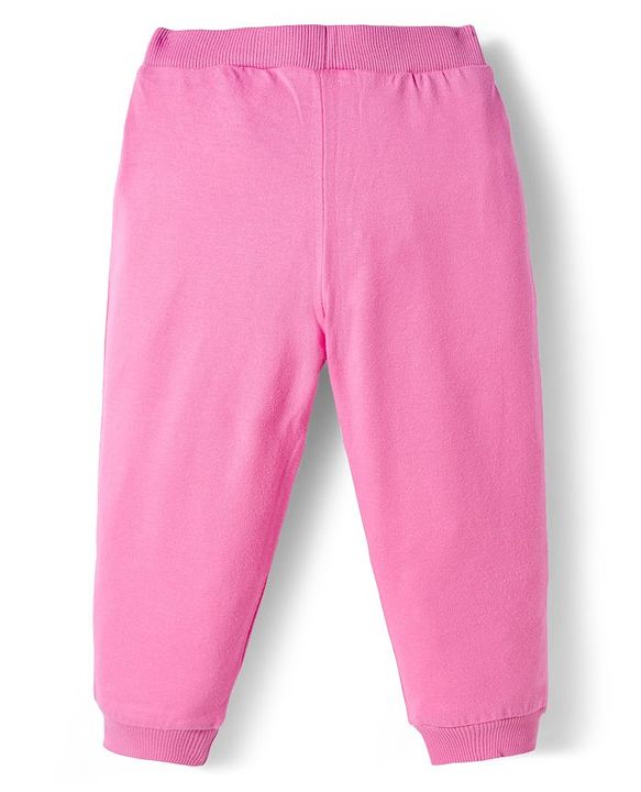 Babyhug Cotton Knit Full Length Lounge Pants With Heart & Polka Dot Print Pack of 3 - Pink Purple & White