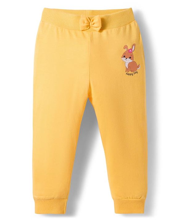 Babyhug Cotton Knit Full Length Lounge Pants With Floral & Bunny Print Pack of 3 - Navy Blue Pink & Yellow