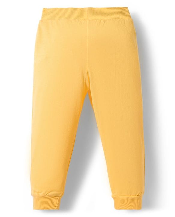 Babyhug Cotton Knit Full Length Lounge Pants With Floral & Bunny Print Pack of 3 - Navy Blue Pink & Yellow