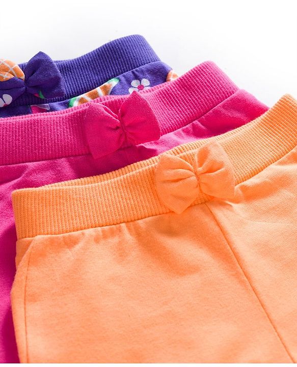 Babyhug Cotton Knit Full Length Lounge Pants With Fruit Print Pack of 3 - Dark Pink Orange & Navy Blue