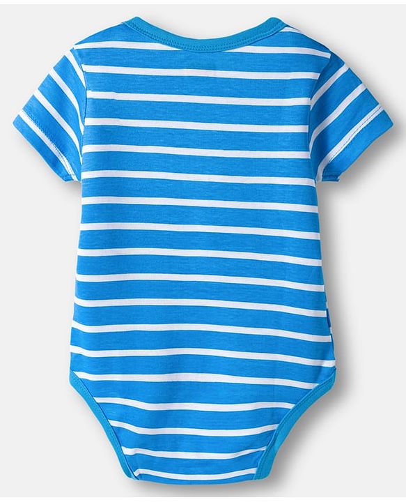 Babyhug 100% Cotton Knit Half Sleeves Striped & Sea Animals Printed Onesies Pack of 3 - Red Blue & White