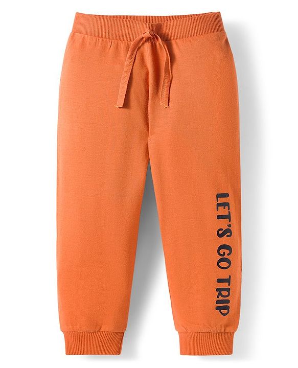 Babyhug Cotton Knit Full Length Lounge Pants With Text & Dino Print Pack of 3 - Orange Brown & Green