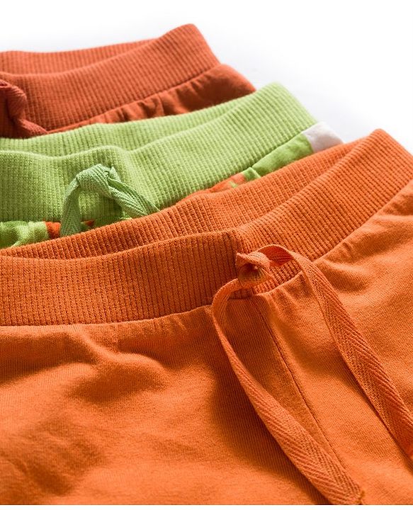 Babyhug Cotton Knit Full Length Lounge Pants With Text & Dino Print Pack of 3 - Orange Brown & Green