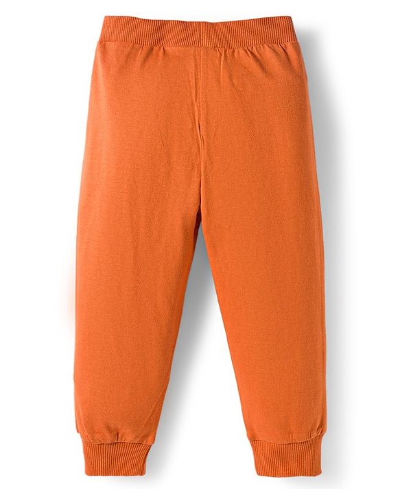 Babyhug Cotton Knit Full Length Lounge Pants With Text & Dino Print Pack of 3 - Orange Brown & Green