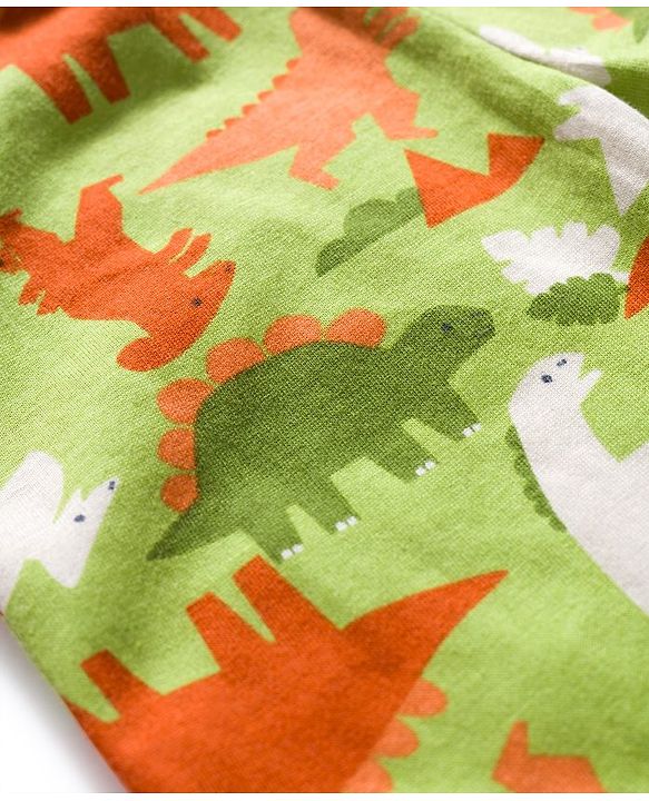 Babyhug Cotton Knit Full Length Lounge Pants With Text & Dino Print Pack of 3 - Orange Brown & Green