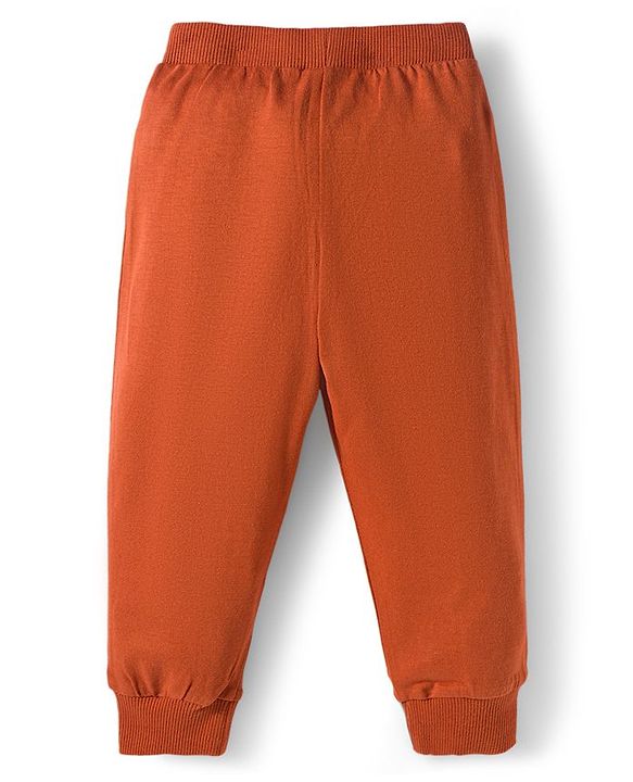 Babyhug Cotton Knit Full Length Lounge Pants With Text & Dino Print Pack of 3 - Orange Brown & Green