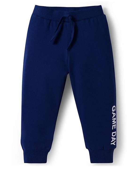 Babyhug Cotton Knit Full Length Lounge Pants With Vehicle Print Pack of 3 - Navy Blue Orange & White
