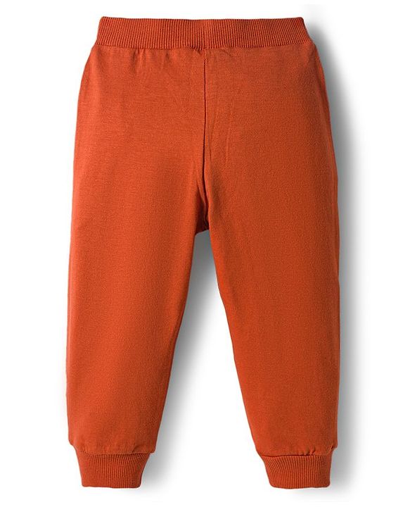Babyhug Cotton Knit Full Length Lounge Pants With Vehicle Print Pack of 3 - Navy Blue Orange & White