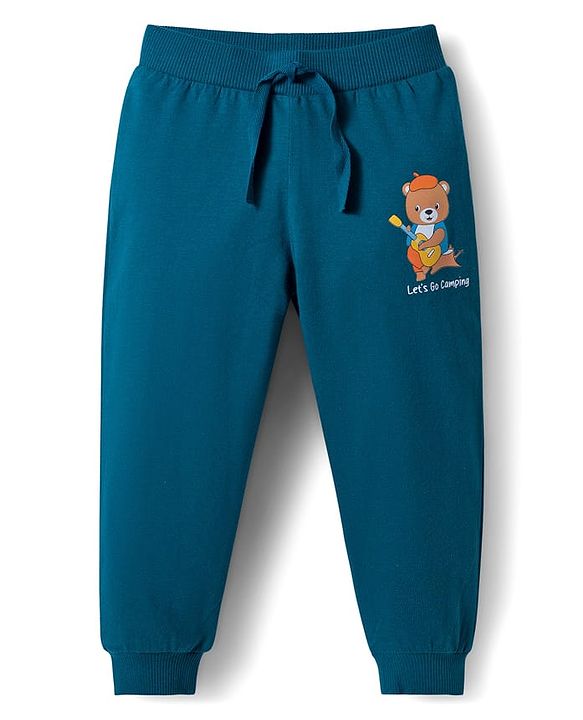 Babyhug Cotton Knit Full Length Lounge Pants With Animal Print Pack of 3 - Yellow Teal & Navy Blue