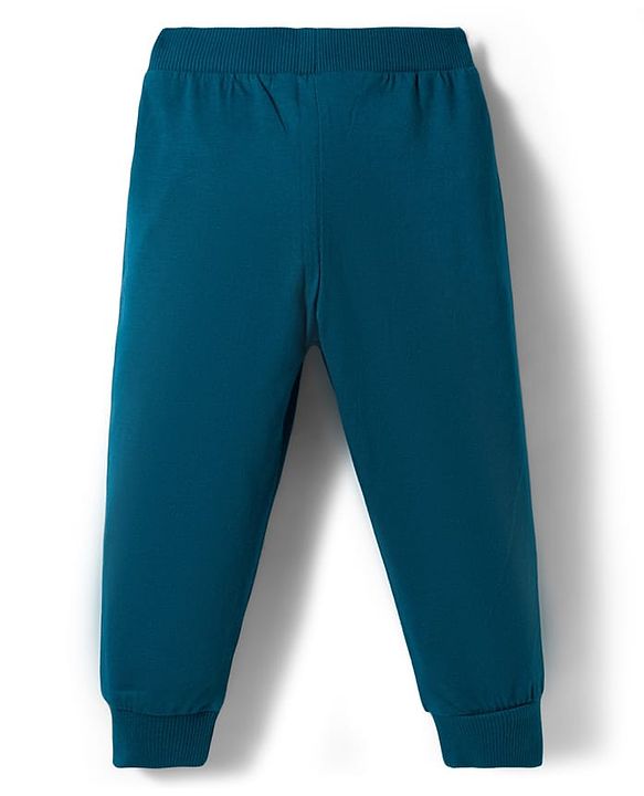 Babyhug Cotton Knit Full Length Lounge Pants With Animal Print Pack of 3 - Yellow Teal & Navy Blue
