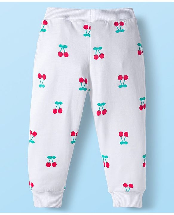 Babyhug Cotton Knit Full Length Lounge Pants With Cherry Print Pack of 3 - Pink Red & White